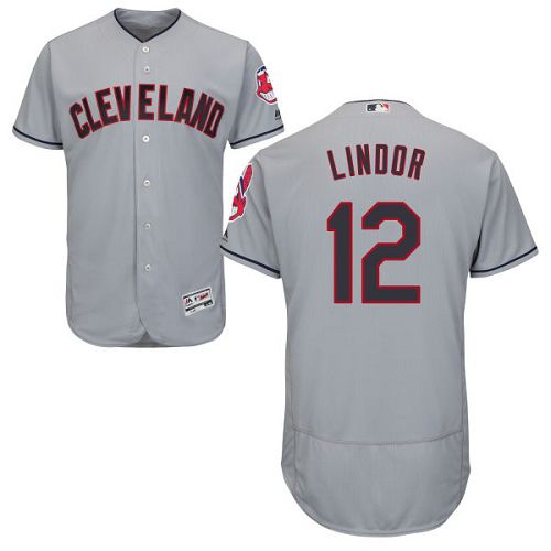 Indians #12 Francisco Lindor Grey Flexbase Authentic Collection Stitched MLB Jersey - Click Image to Close